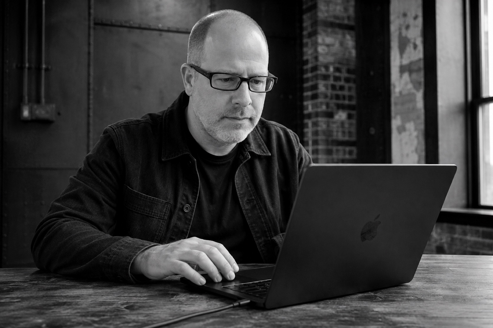 Steve Ice, principal of Binary Glyph, at his desk in Toledo
