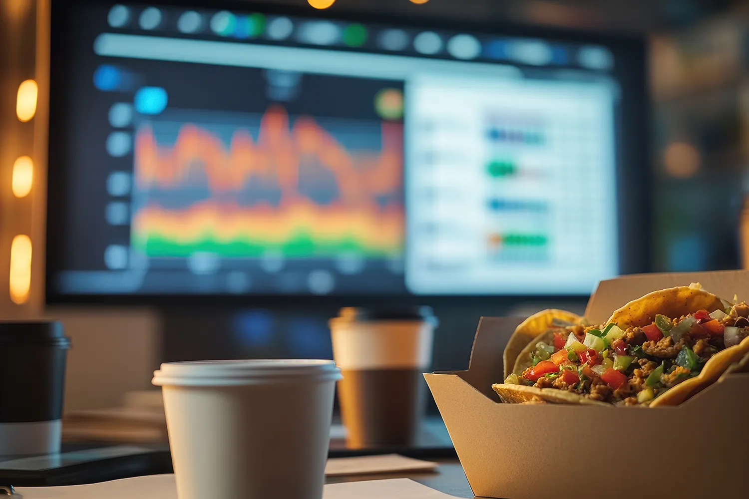 A person stands before an overwhelming restaurant menu as chefs rush in a busy kitchen, symbolizing marketing overload