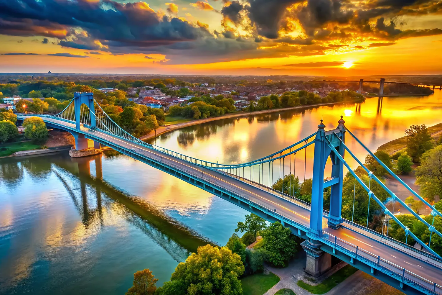 Toledo bridge at sunset spanning the Maumee River, symbolizing connection, growth, and the next era of Midwest ambition
